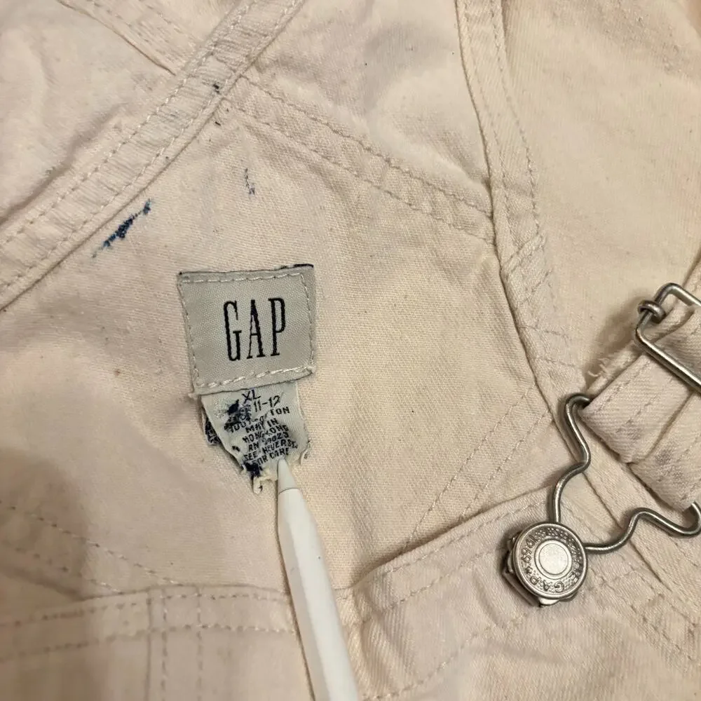 Y2K Gap Kids Cream Cotton Overalls Side Snaps Size 11-12 Adult XS/Petite